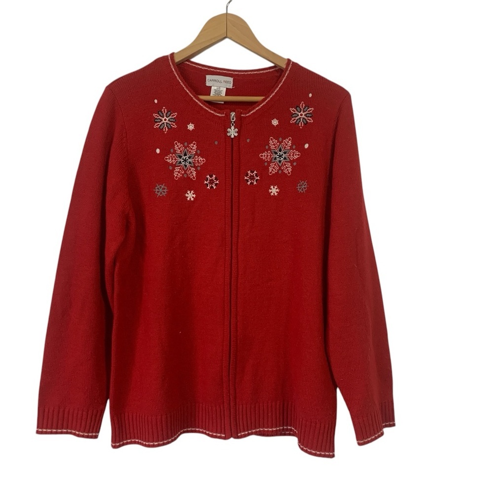 Vintage Red Embroidered Women's Sweater Carroll Reed Size Large
